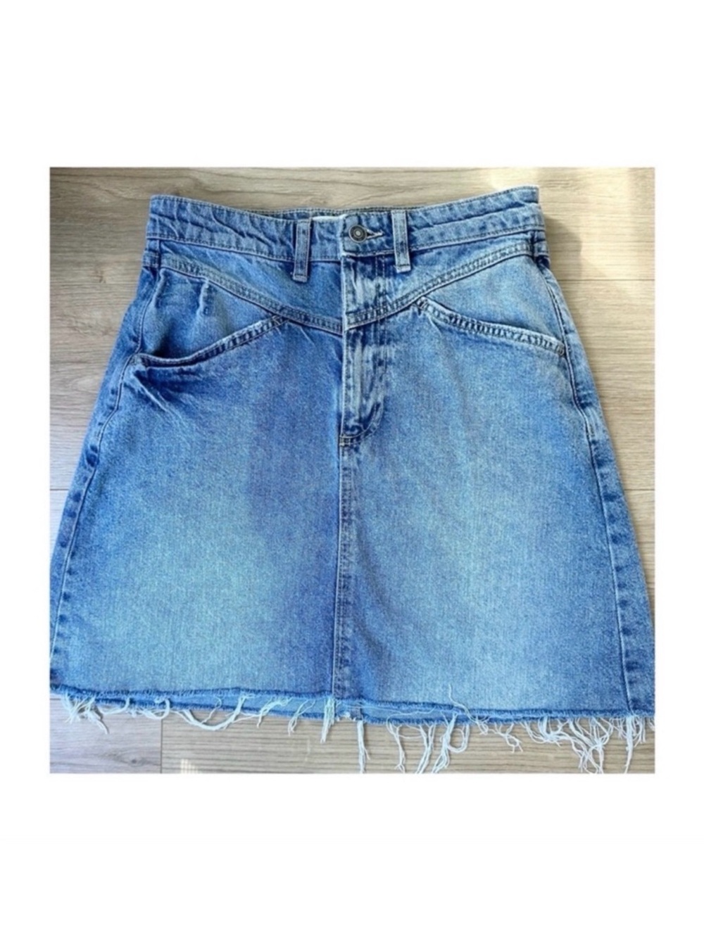 Free People Blue Denim Mini Skirt with Raw Hem